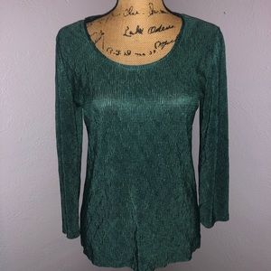 Covington teal shiny long sleeve top. Size small.